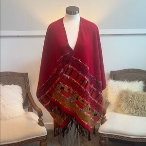 Vintage Elegant Red Woven Shawl Scarf Poncho